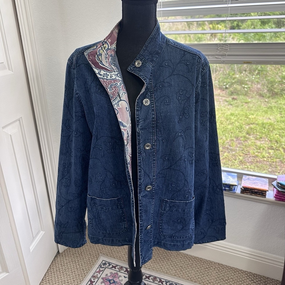Alfred Dunner Embroidered Size 14 P Long Sleeve Jean Jacket